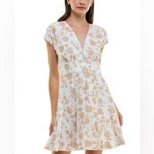 Taylor Women's Printed Cotton Eyelet V-Neck Dress